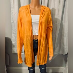 Great Cynthia Rowley size L orange open front hooded lightweight sweater new